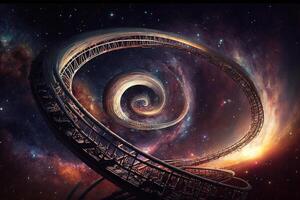 rollercoaster that spans multiple galaxies, with twists and turns that send riders hurtling through space illustration photo