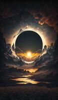 solar eclipse, with the sun partially obscured by the moon smartphone phone original fantasy unique background lock screen wallpaper illustration photo