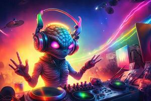 rainbow colors Alien is a resident dj in the club background of rainbow colors illustration photo