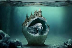 frozen mermaid in frozen ocean illustration generative ai photo