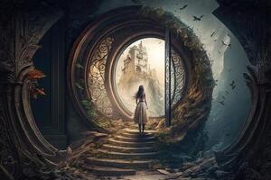 door to another world A need to escape where fantasy takes over reality and when the past is the new ultra trend illustration photo