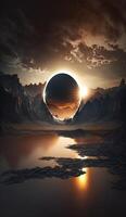 solar eclipse, with the sun partially obscured by the moon smartphone phone original fantasy unique background lock screen wallpaper illustration photo