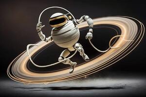 astronauta robot saltando Saturno anillos cuerda ilustración generativo ai foto