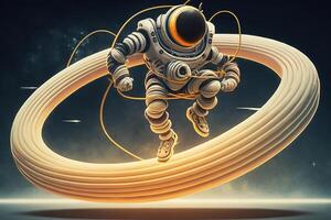 astronaut robot jumping saturn rings rope illustration photo