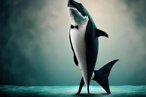 genial blanco tiburón vistiendo smoking ilustración generativo ai foto