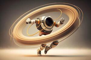 astronaut robot jumping saturn rings rope illustration photo