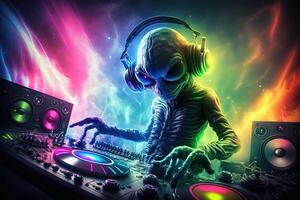 rainbow colors Alien is a resident dj in the club background of rainbow colors illustration photo