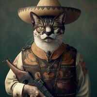 gato con largo bigotes es el nuevo jefe de sinaloa mexicano fármaco cartel ilustración generativo ai foto