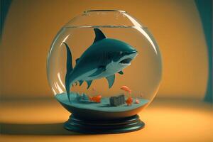 shark inside a fish bowl illustration artwork photo