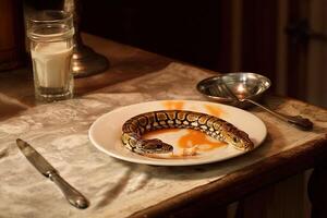 snake in a plate on the table illustration photo