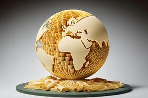 world globe map made of raw pasta illustration photo