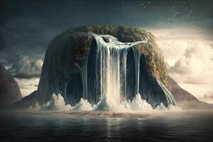 waterfall that flows upwards instead of down, with the water droplets seemingly defying gravity illustration photo