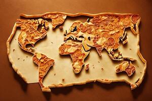 World map made of pizza illustration photo