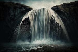 waterfall that flows upwards instead of down, with the water droplets seemingly defying gravity illustration photo