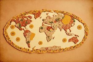 World map made of pizza illustration photo