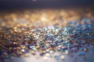 glitter vintage lights background. silver purple blue and gold de-focused illustration photo