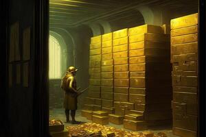 gold ignots inside vault safe golden bars illustration photo