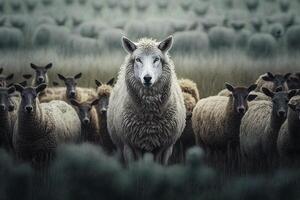 lobo en disfraz como un oveja ilustración generativo ai foto