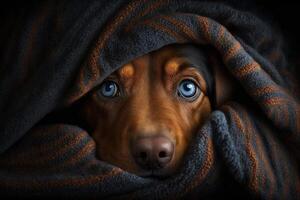 dog nose emerging from blanket illustration photo