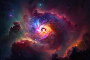 Colorful nebula that resembles a fruit salad, with bright hues of red, orange, green, and purple, all blending illustration photo