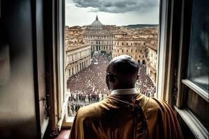 negro papa sólo elegido en Vaticano ilustración generativo ai foto