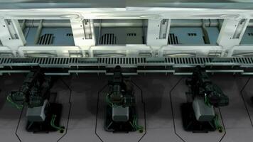 Artist rendering, factory robotic assembly lines. video