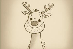 Rudolph el nariz roja reno ilustración, Navidad concepto adorable bosquejo generativo ai foto