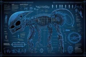 Alien exoskeleton blueprint, sketch illustration photo