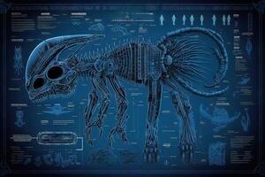 Alien exoskeleton blueprint, sketch illustration photo