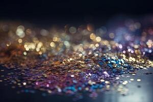 glitter vintage lights background. silver purple blue and gold de-focused illustration photo