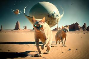 Alien cats in alien planet, illustration photo