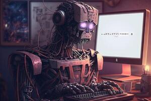 Chat with AI or Artificial Intelligence abstract concept illustration photo