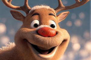 Rudolph el nariz roja reno ilustración, Navidad concepto generativo ai foto