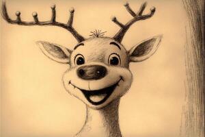Rudolph el nariz roja reno ilustración, Navidad concepto adorable bosquejo generativo ai foto