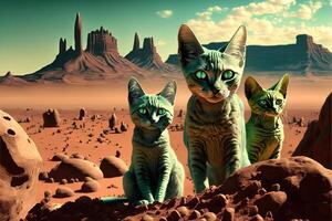 Alien cats in alien planet, illustration photo