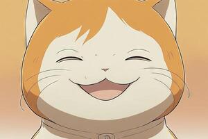 ANime smiling cat with happy expression illustration photo