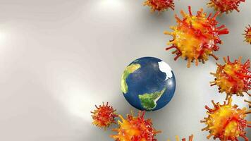 jord omgiven med virus celler, begrepp animation. video