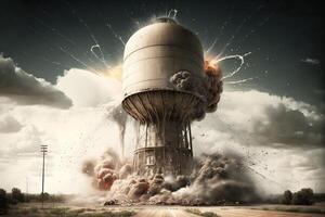 water tower exploding illustration photo