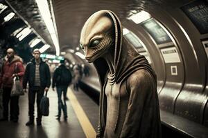 alien in subway underground of new york city illustration photo