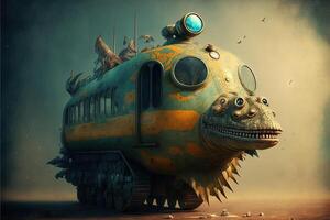 eco techno bus of the future cyberpunk illustration photo