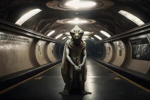 alien in subway underground of new york city illustration photo