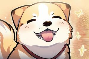 Anime smiling dog eyes closed with happy expression illustration photo