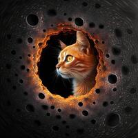 gato curioso dentro un negro agujero en espacio ilustración generativo ai foto