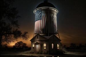 America agua tanque torre a noche en Estados Unidos ilustración generativo ai foto