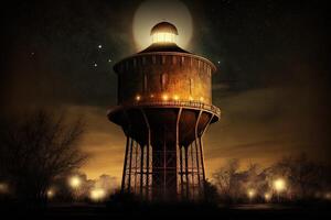 America agua tanque torre a noche en Estados Unidos ilustración generativo ai foto