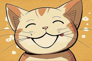 ANime smiling cat with happy expression illustration photo