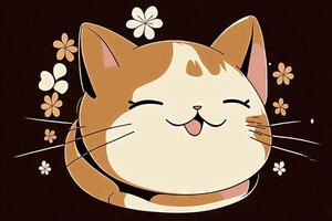 ANime smiling cat with happy expression illustration photo