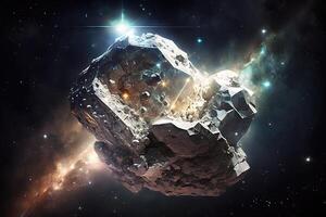 asteroid made of diamonds in deep space illustration photo