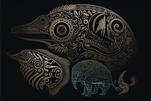 World Darwin Day representing the evolotuion theory tribal maori polynesian sketch illustration photo