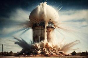 water tower exploding illustration photo